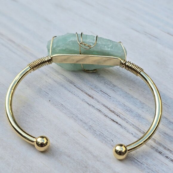 Fluorite Wire Wrap Cuff – 14Kt Gold Over Copper – Clarity & Flow Talisman - Picture 6 of 11